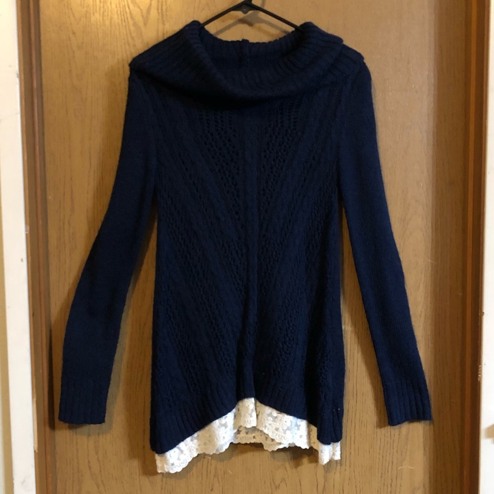 Tunic Length Sweater w/ Lace Detailing